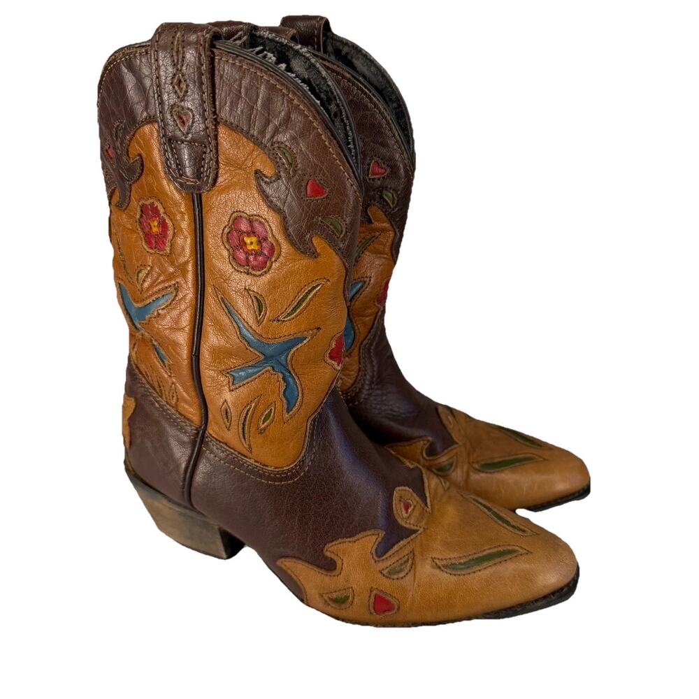 Dan Post Western Cowboy Boots Girls 2 Bluebird Embroidered Pointed Toe